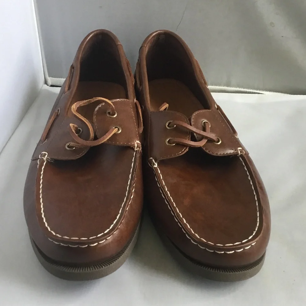 Tommy Hilfiger Tan Leather Moc Toe Boat Shoes